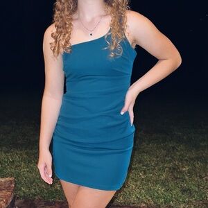 Blue One Shoulder Mini Dress